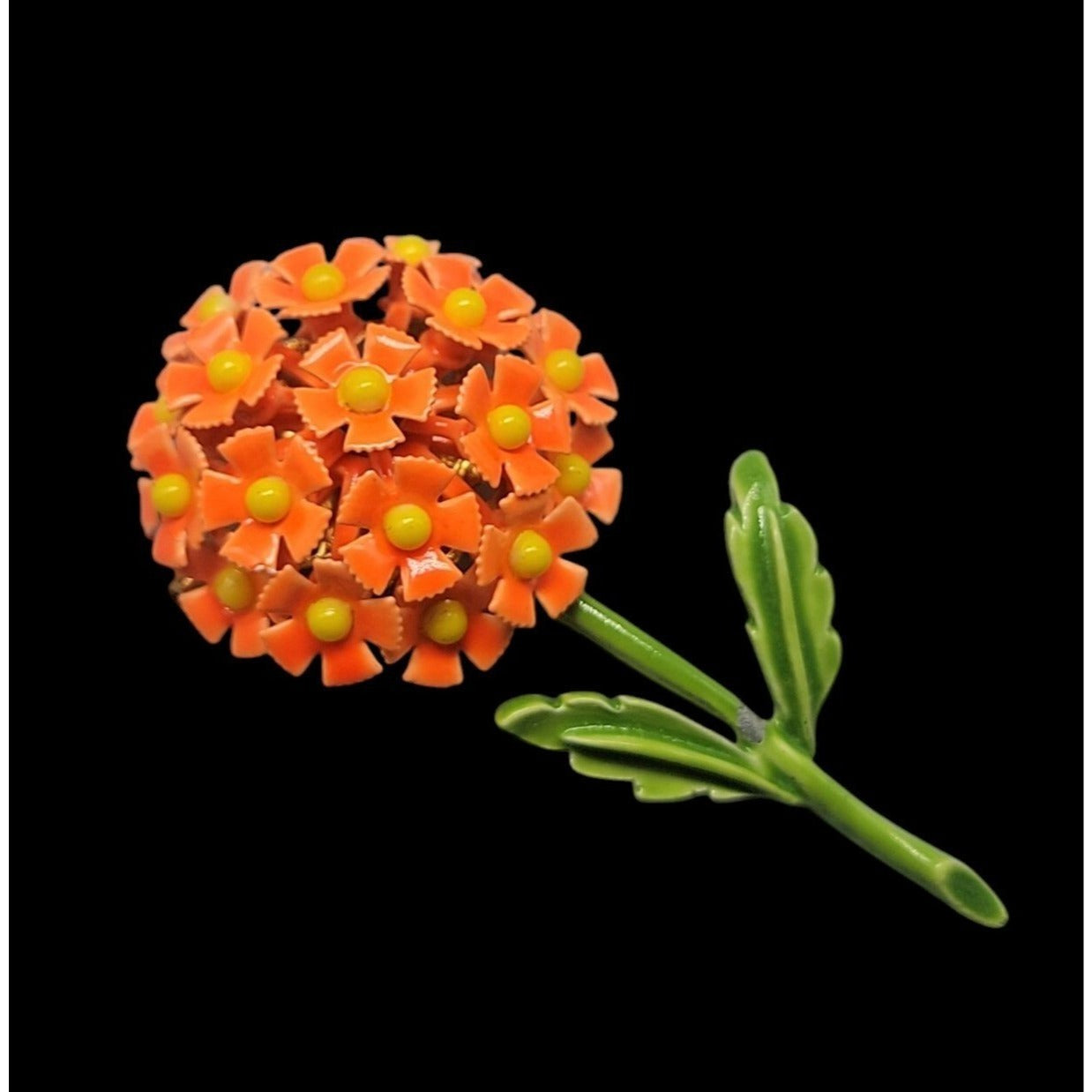 Flower Bouquet Brooch Bright Orange Filler Puff Ball of Happy Neon Flower Power