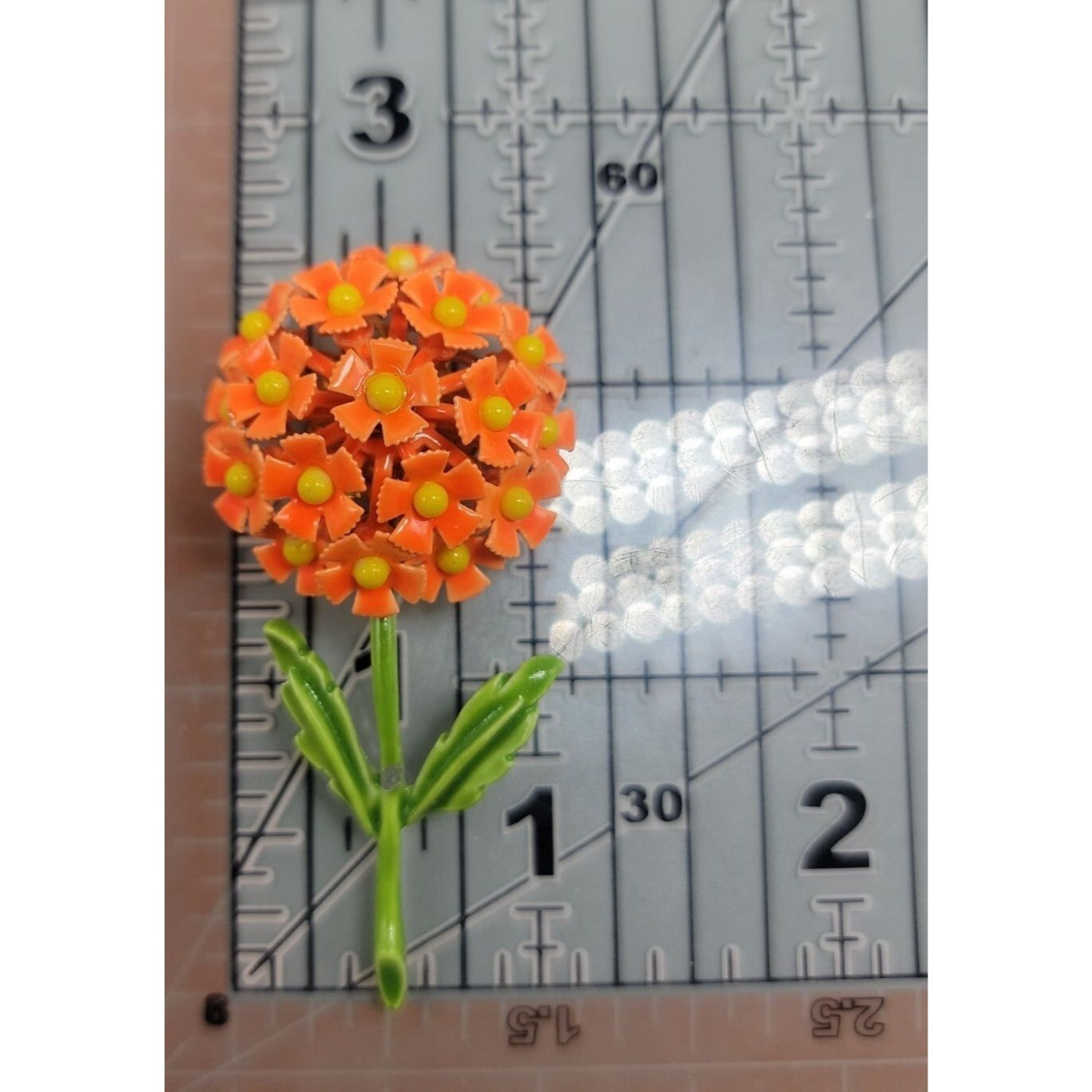 Flower Bouquet Brooch Bright Orange Filler Puff Ball of Happy Neon Flower Power