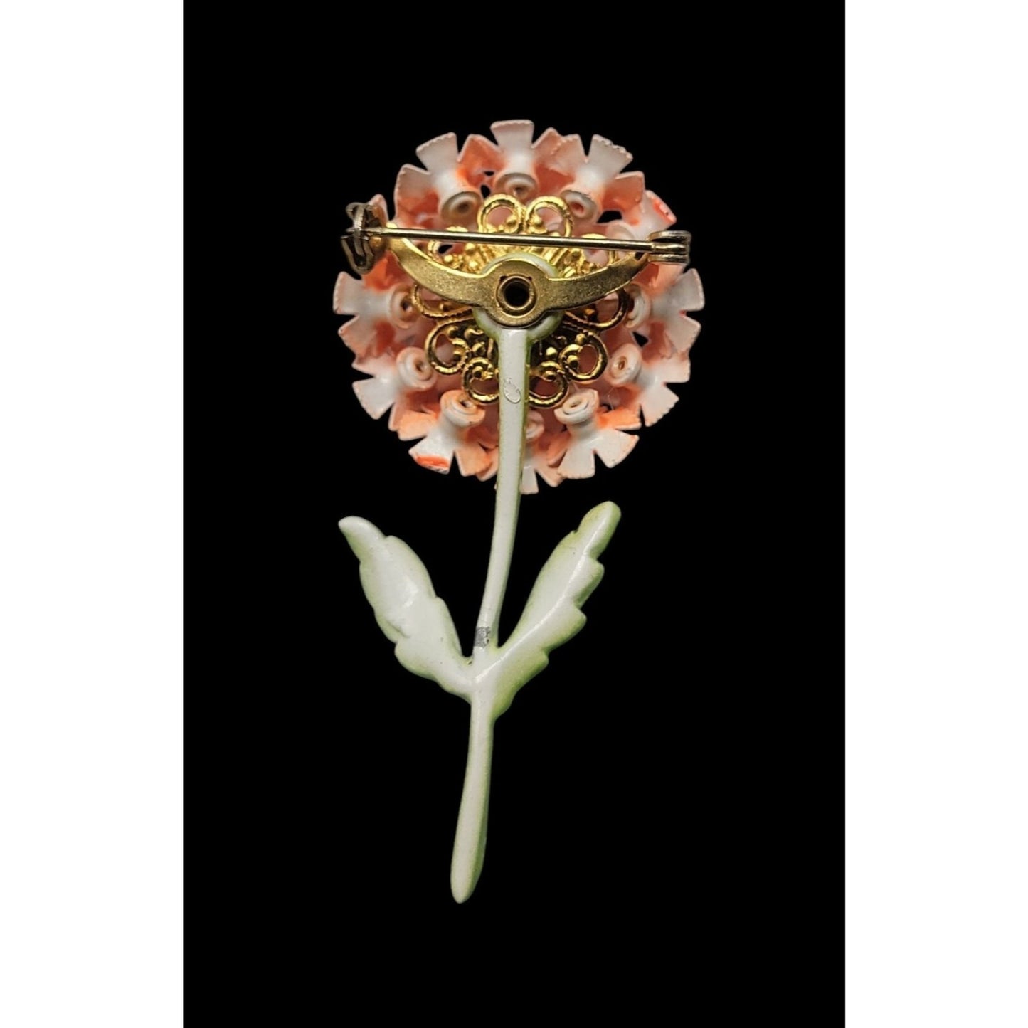 Flower Bouquet Brooch Bright Orange Filler Puff Ball of Happy Neon Flower Power