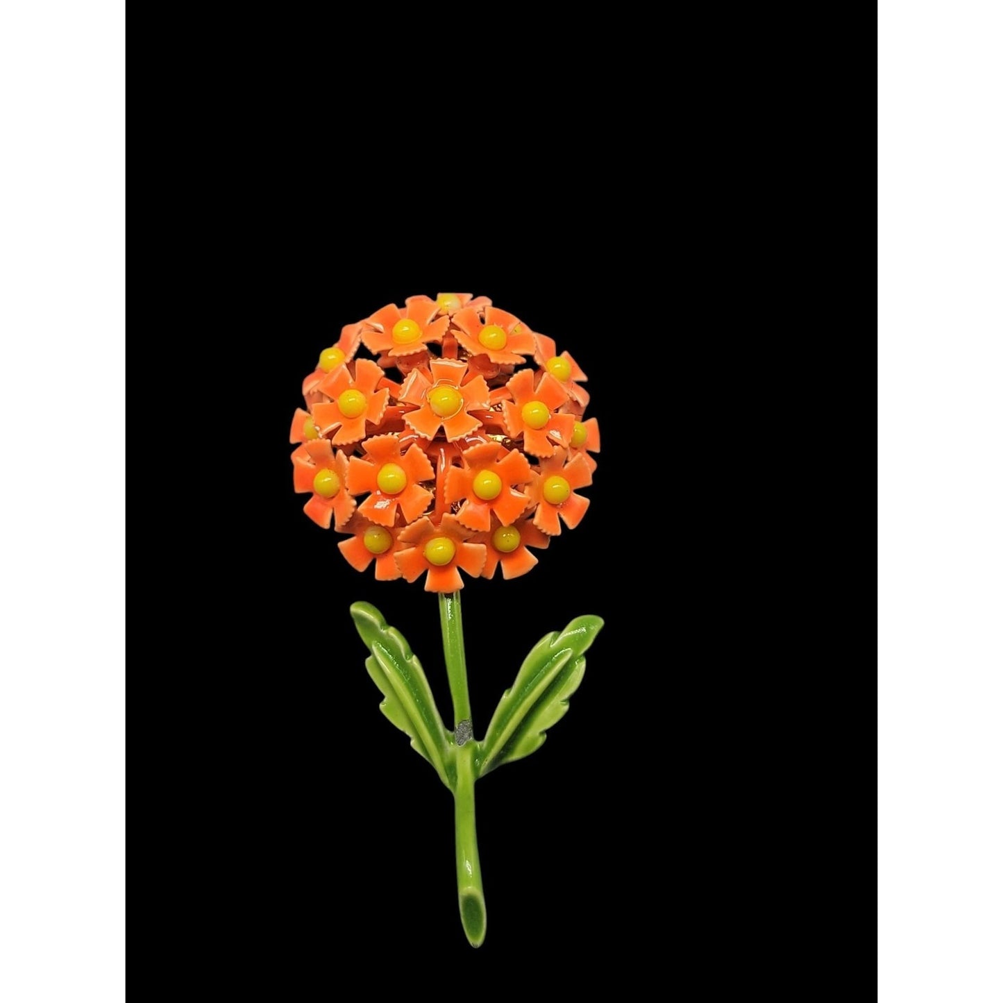 Flower Bouquet Brooch Bright Orange Filler Puff Ball of Happy Neon Flower Power