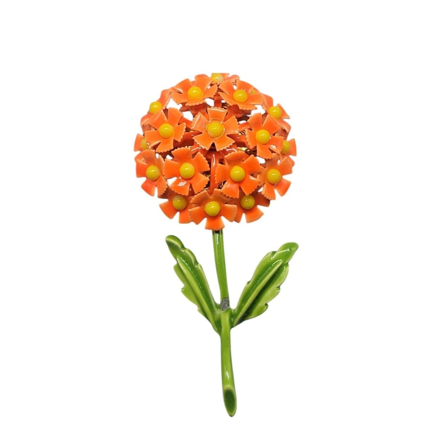 Flower Bouquet Brooch Bright Orange Filler Puff Ball of Happy Neon Flower Power