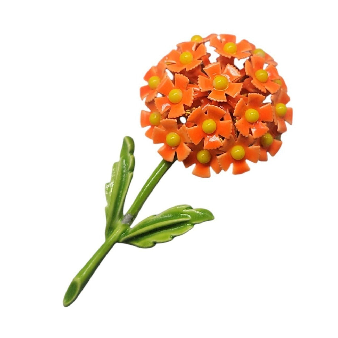 Flower Bouquet Brooch Bright Orange Filler Puff Ball of Happy Neon Flower Power