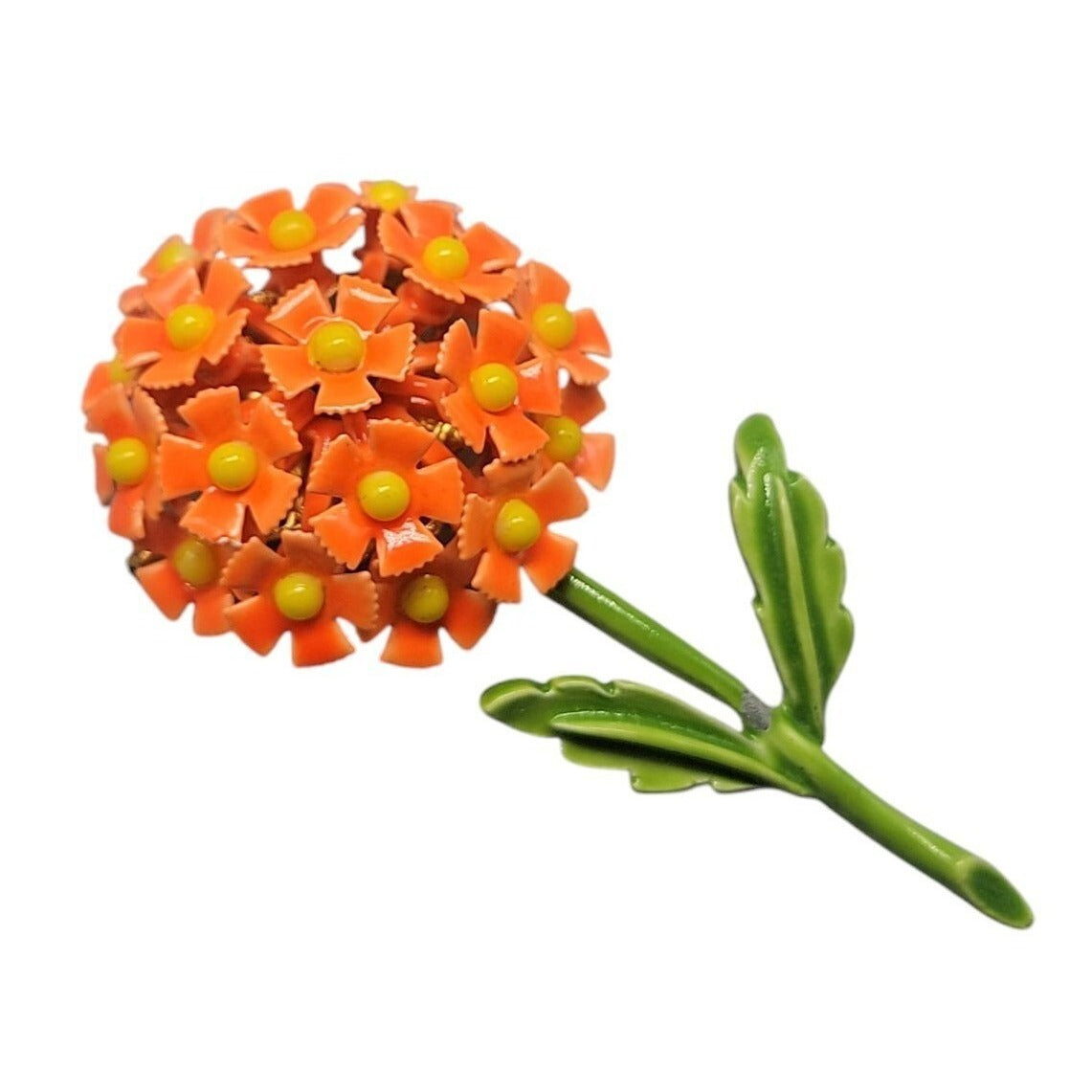 Flower Bouquet Brooch Bright Orange Filler Puff Ball of Happy Neon Flower Power