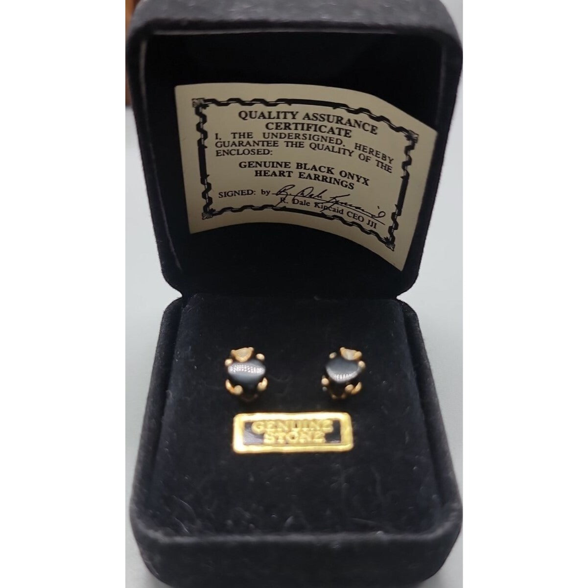 Genuine Black Onyx Heart Cut Earrings 18k Gold Plated  Finish & Certificate