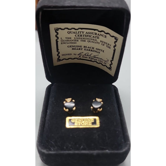 Genuine Black Onyx Heart Cut Earrings 18k Gold Plated  Finish & Certificate