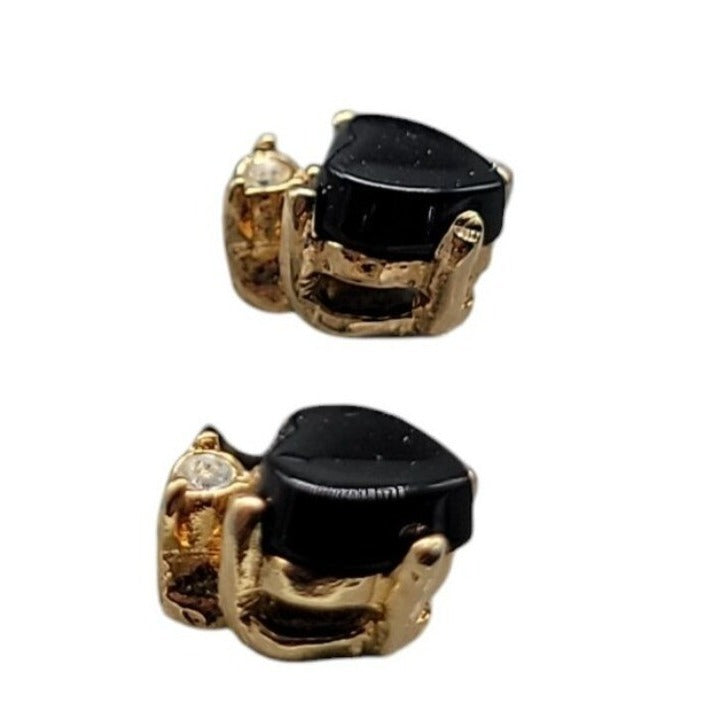 Genuine Black Onyx Heart Cut Earrings 18k Gold Plated  Finish & Certificate