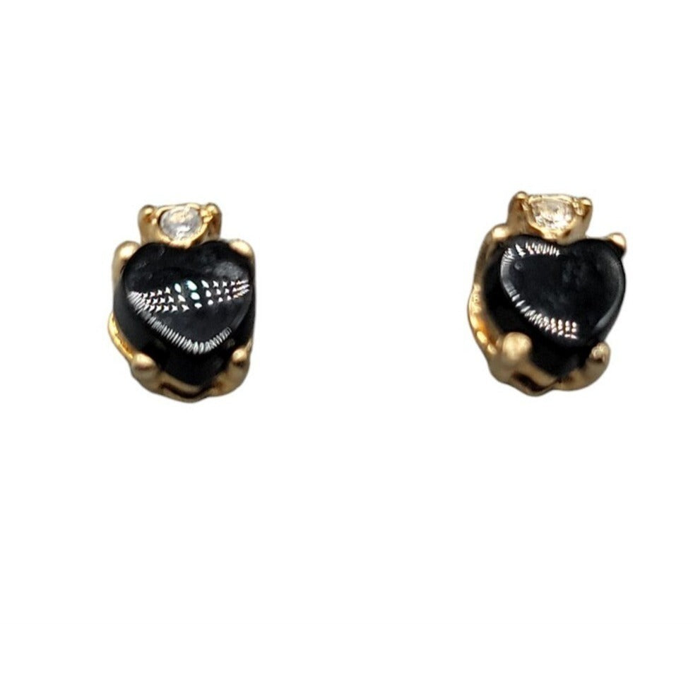 Genuine Black Onyx Heart Cut Earrings 18k Gold Plated  Finish & Certificate