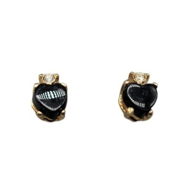 Genuine Black Onyx Heart Cut Earrings 18k Gold Plated  Finish & Certificate