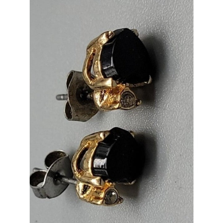 Genuine Black Onyx Heart Cut Earrings 18k Gold Plated  Finish & Certificate