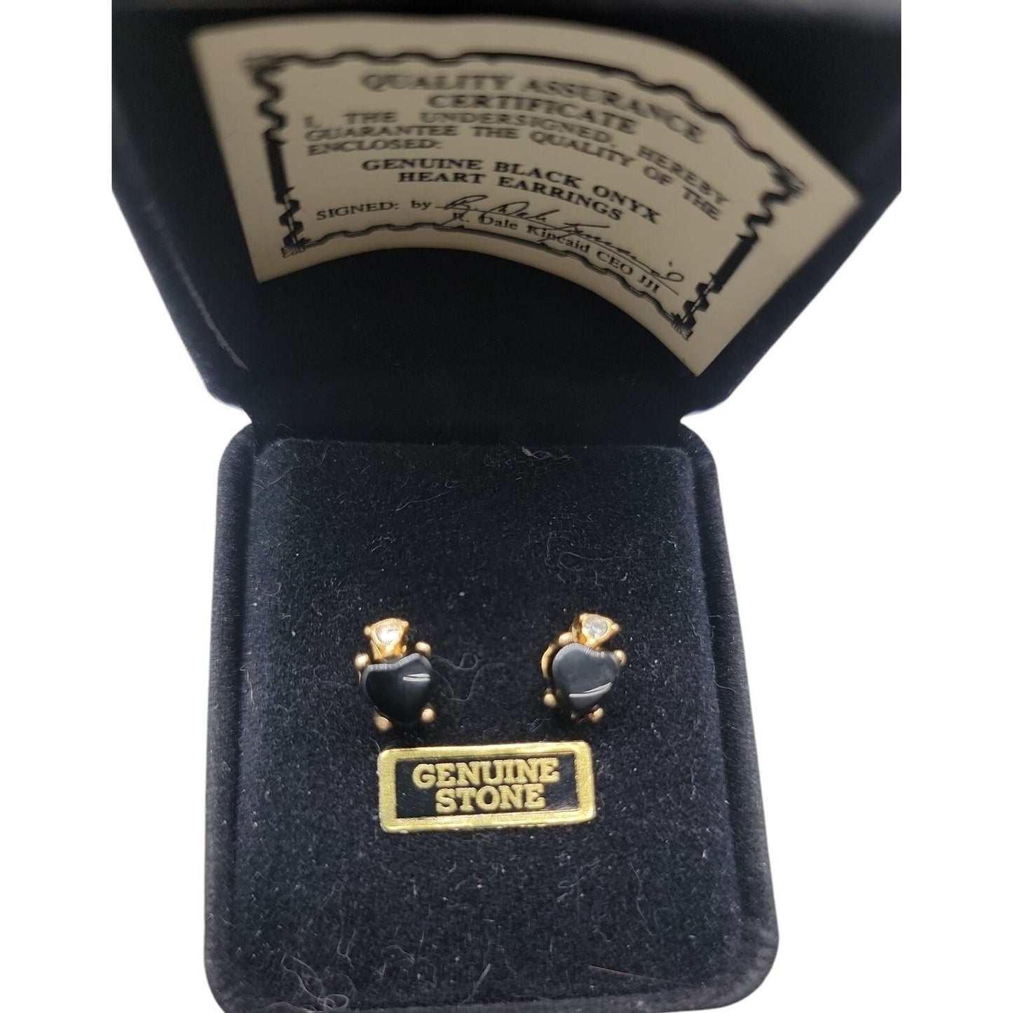Genuine Black Onyx Heart Cut Earrings 18k Gold Plated  Finish & Certificate