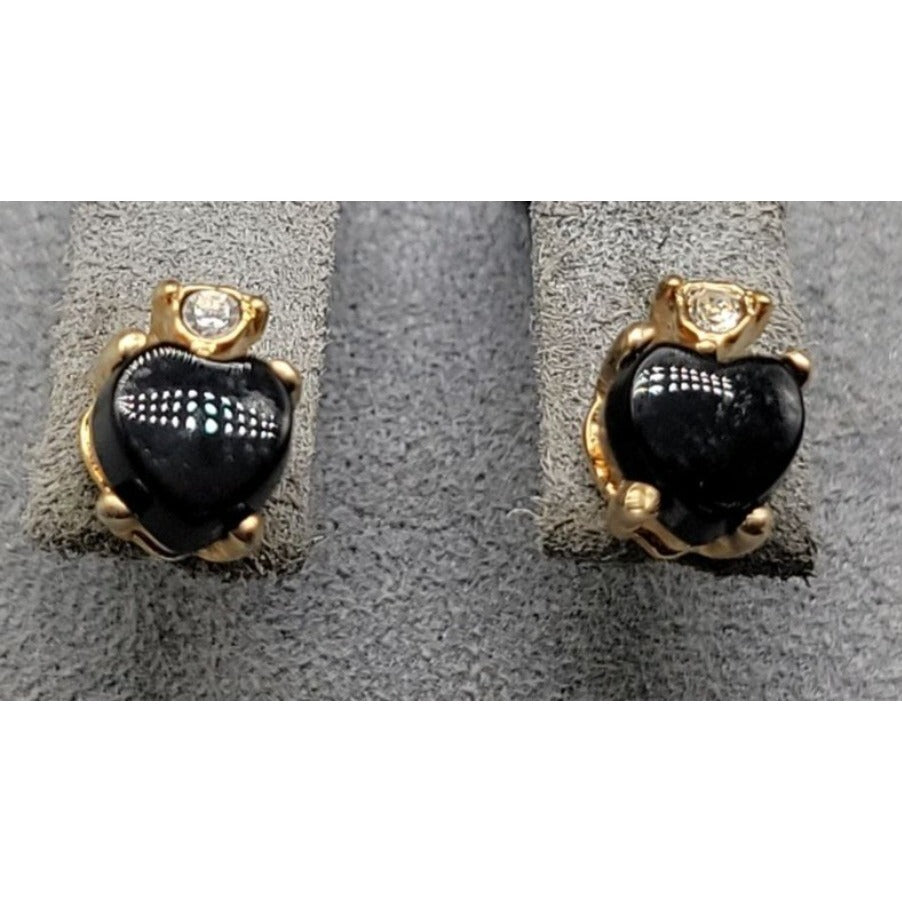 Genuine Black Onyx Heart Cut Earrings 18k Gold Plated  Finish & Certificate