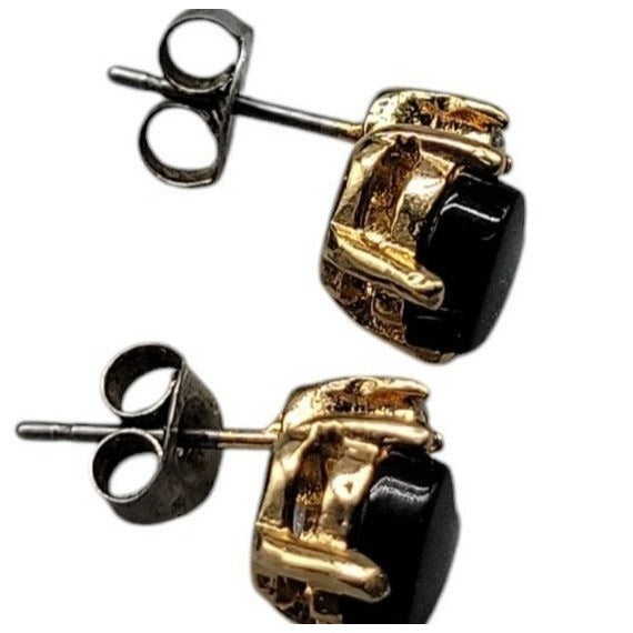 Genuine Black Onyx Heart Cut Earrings 18k Gold Plated  Finish & Certificate