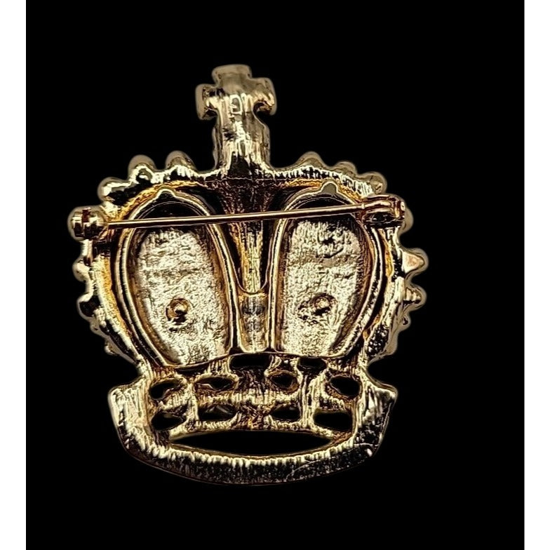 Jeweled & Enamel Crown Brooch Pin Gold Tone Elegant Estate Jewelry