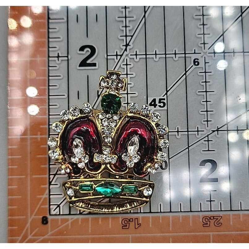 Jeweled & Enamel Crown Brooch Pin Gold Tone Elegant Estate Jewelry