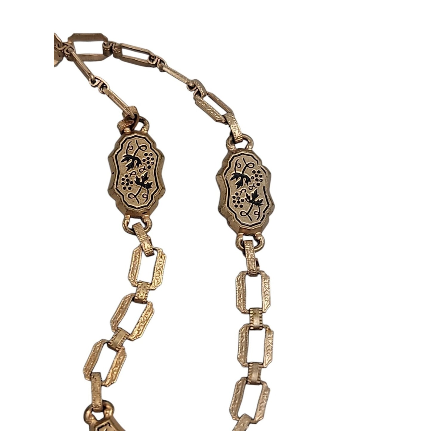 Antique Y Drop Skeleton Key Pendant Necklace 15" Etched Book Chain Gold Tone