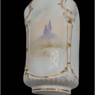 Antique Rocco Revival Style Vase Beautiful Victorian Scene Lovers Gold Trim 5.75"