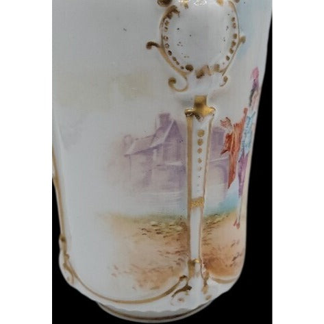 Antique Rocco Revival Style Vase Beautiful Victorian Scene Lovers Gold Trim 5.75"