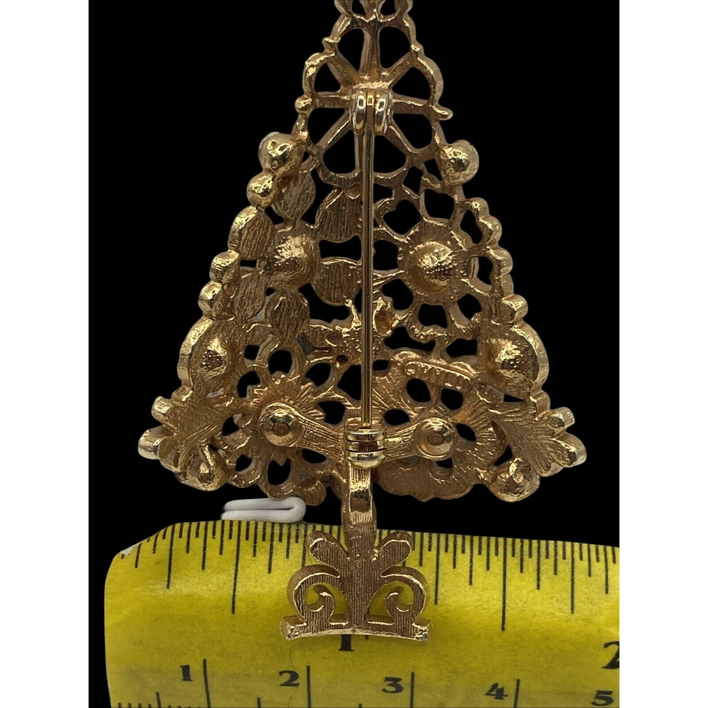 Mylu Floral Rhinestones Christmas Tree Brooch Goldtone