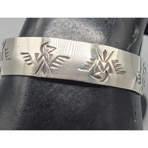 T Skies Sterling Silver Thunderbird Open Cuff Bracelet Native American SZ 6.5"