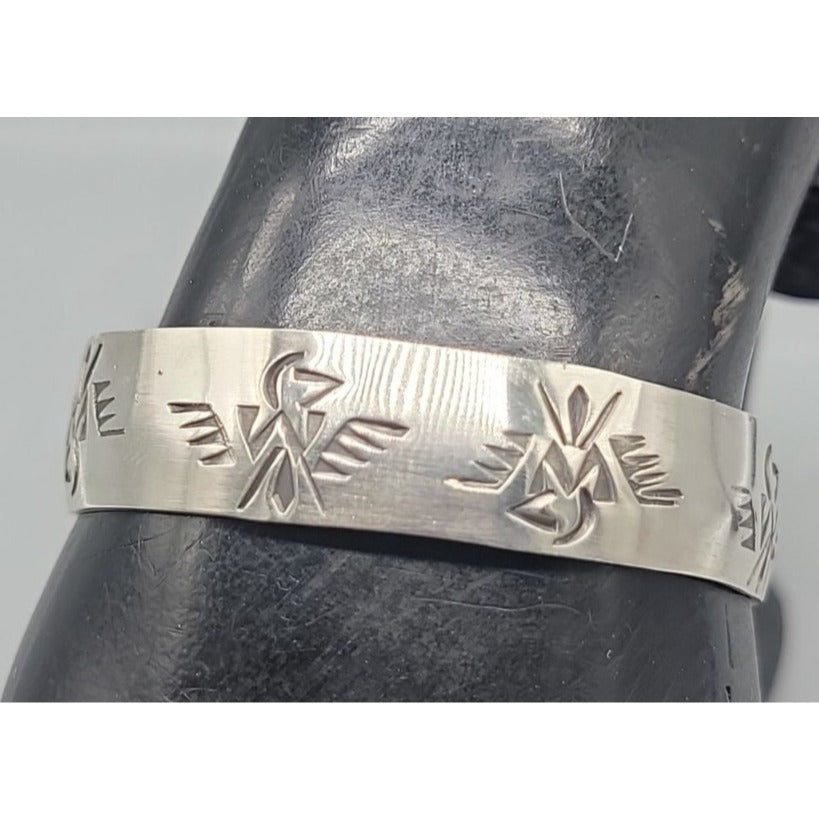 T Skies Sterling Silver Thunderbird Open Cuff Bracelet Native American SZ 6.5"