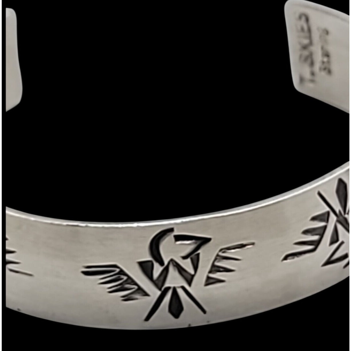 T Skies Sterling Silver Thunderbird Open Cuff Bracelet Native American SZ 6.5"