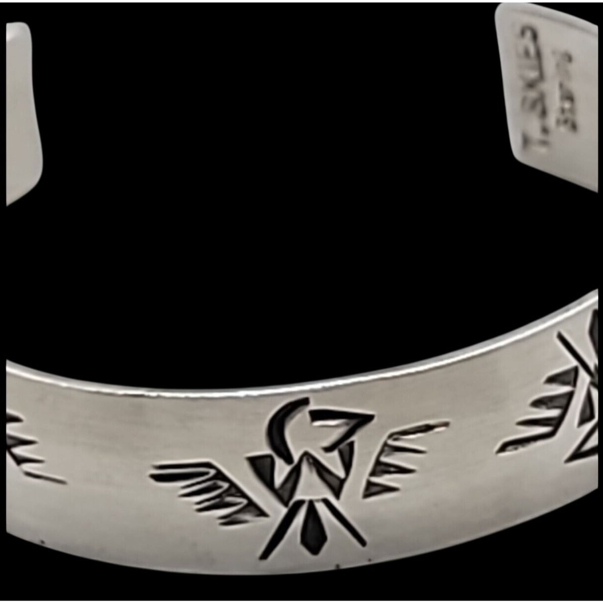 T Skies Sterling Silver Thunderbird Open Cuff Bracelet Native American SZ 6.5"