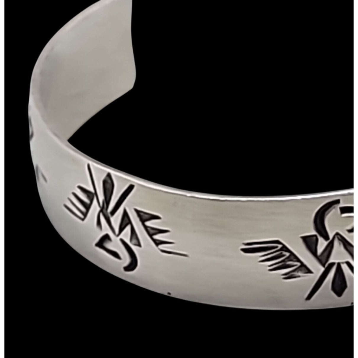 T Skies Sterling Silver Thunderbird Open Cuff Bracelet Native American SZ 6.5"