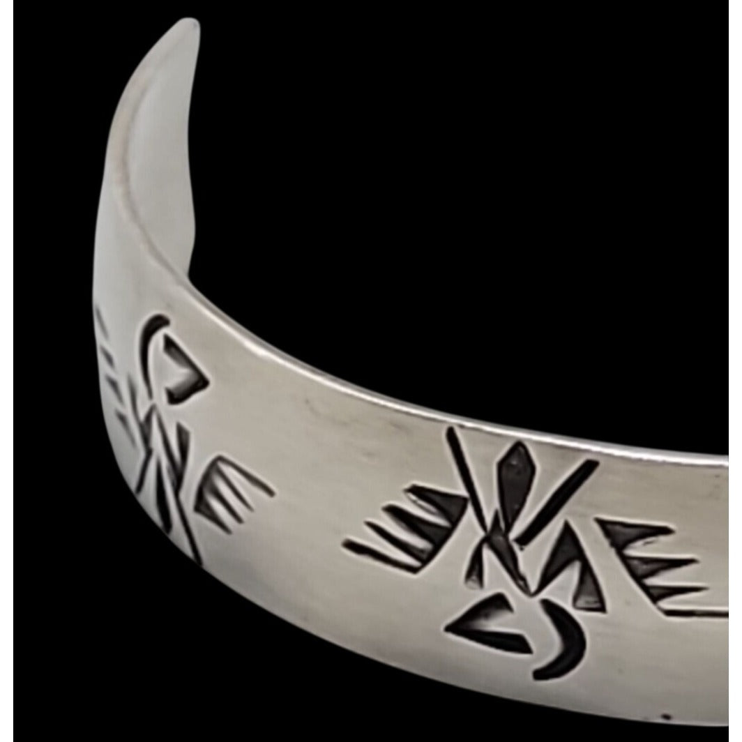 T Skies Sterling Silver Thunderbird Open Cuff Bracelet Native American SZ 6.5"