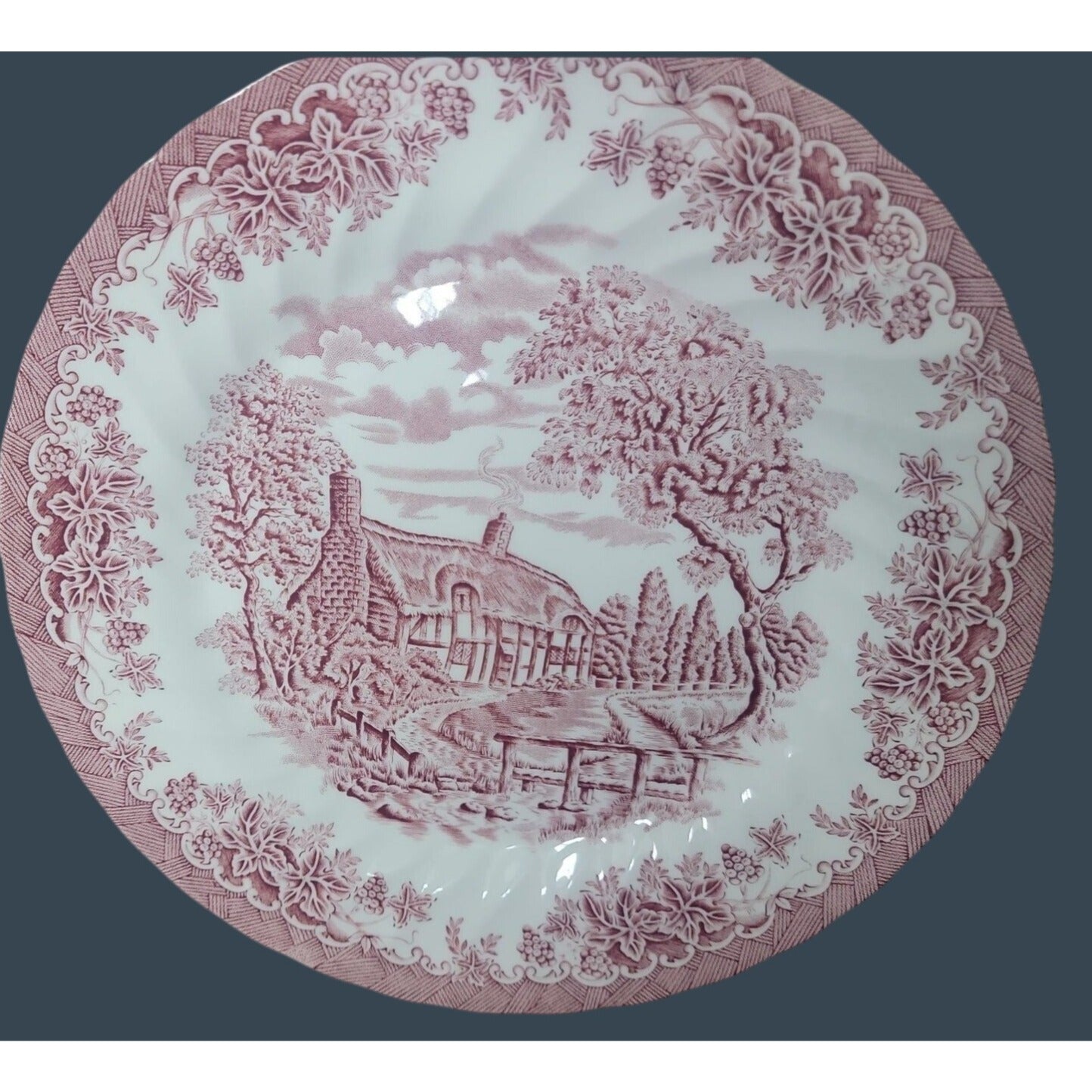 Churchill England The Brook Pink Red 10" Dinner Plate Lion Backstamp Microwave Safe