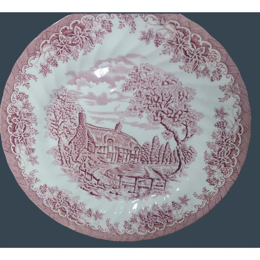Churchill England The Brook Pink Red 10" Dinner Plate Lion Backstamp Microwave Safe