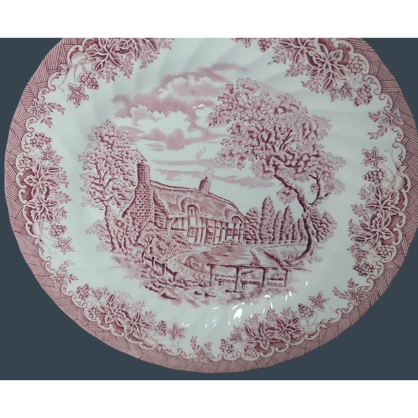 Churchill England The Brook Pink Red 10" Dinner Plate Lion Backstamp Microwave Safe