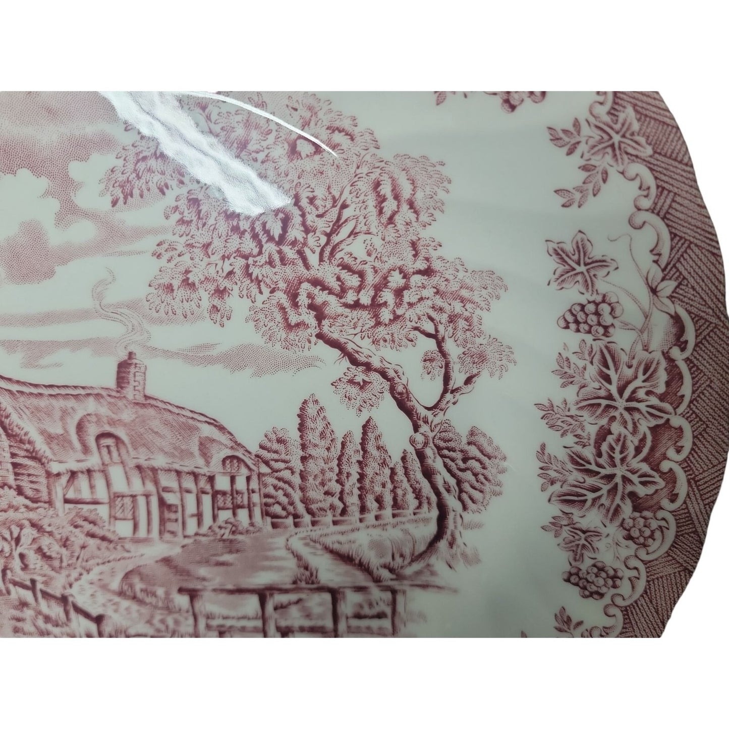 Churchill England The Brook Pink Red 10" Dinner Plate Lion Backstamp Microwave Safe