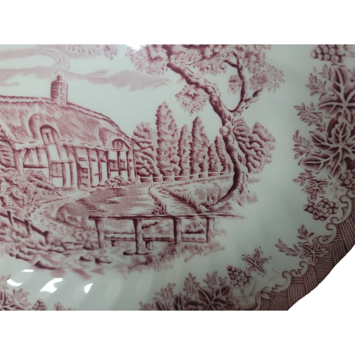 Churchill England The Brook Pink Red 10" Dinner Plate Lion Backstamp Microwave Safe