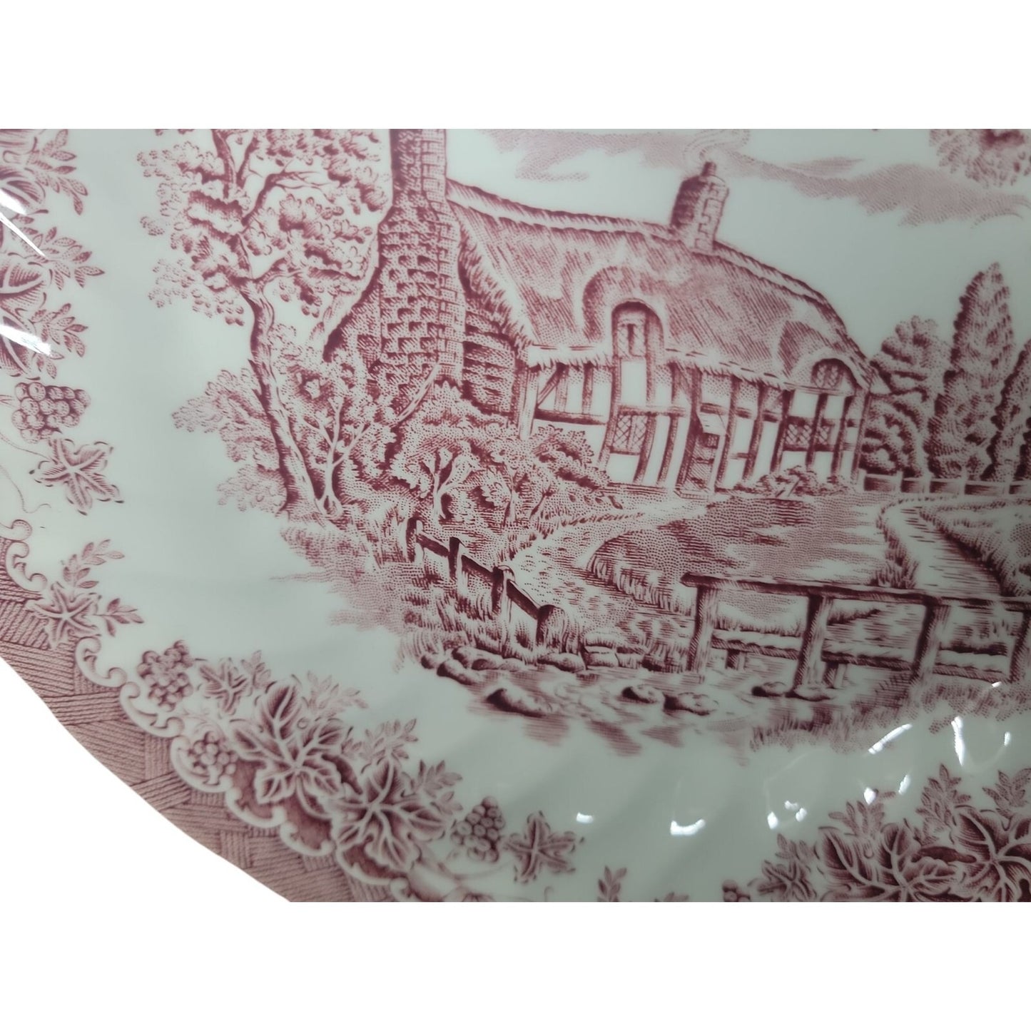 Churchill England The Brook Pink Red 10" Dinner Plate Lion Backstamp Microwave Safe