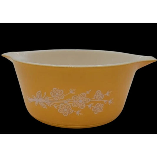 Pyrex Dish 474-B Butterfly Gold 2 Round Casserole 1979 Yellow 1.5 Qt No Lid Vtg