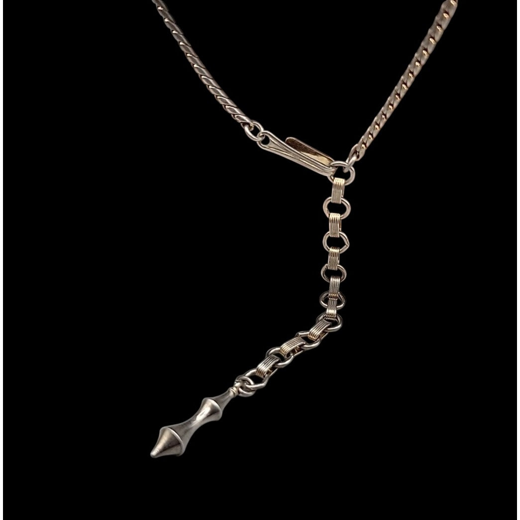 Vintage Lucite Leaf Pendant Necklace Aurora Borealis Rhinestone 17" Silver Tone
