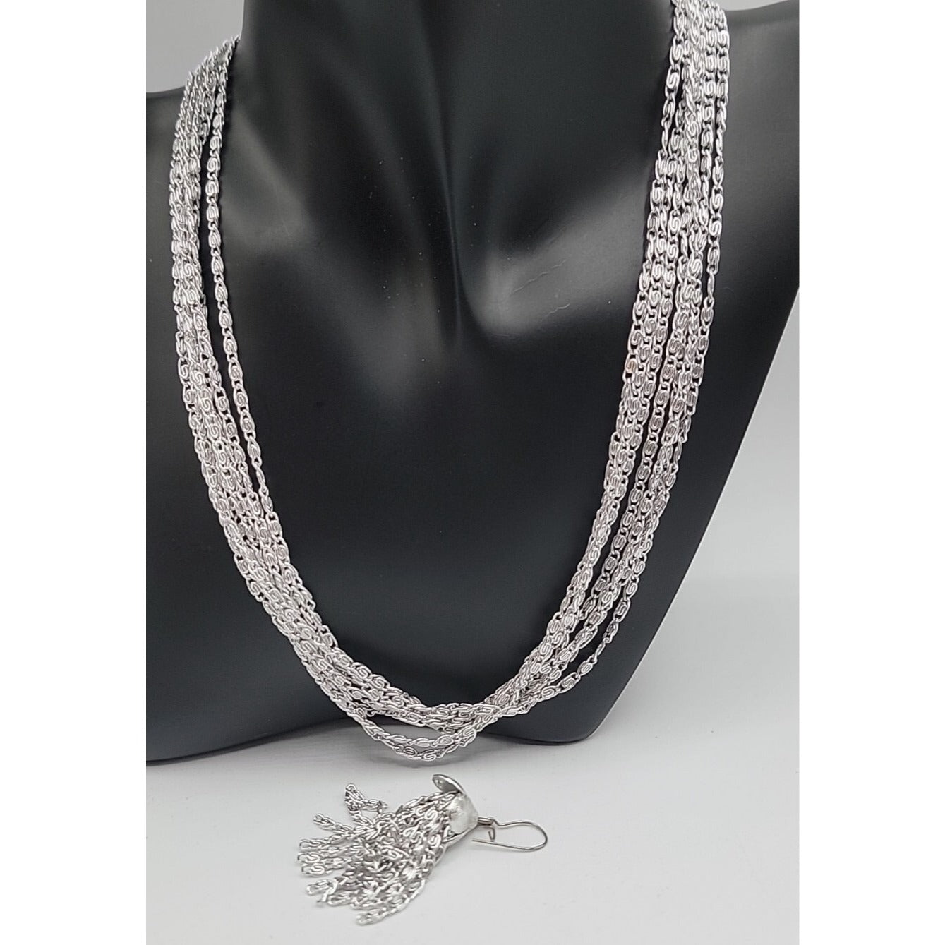 Vintage Sarah Coventry Necklace & Hook Earrings Silver Tone 17" Layered Chains