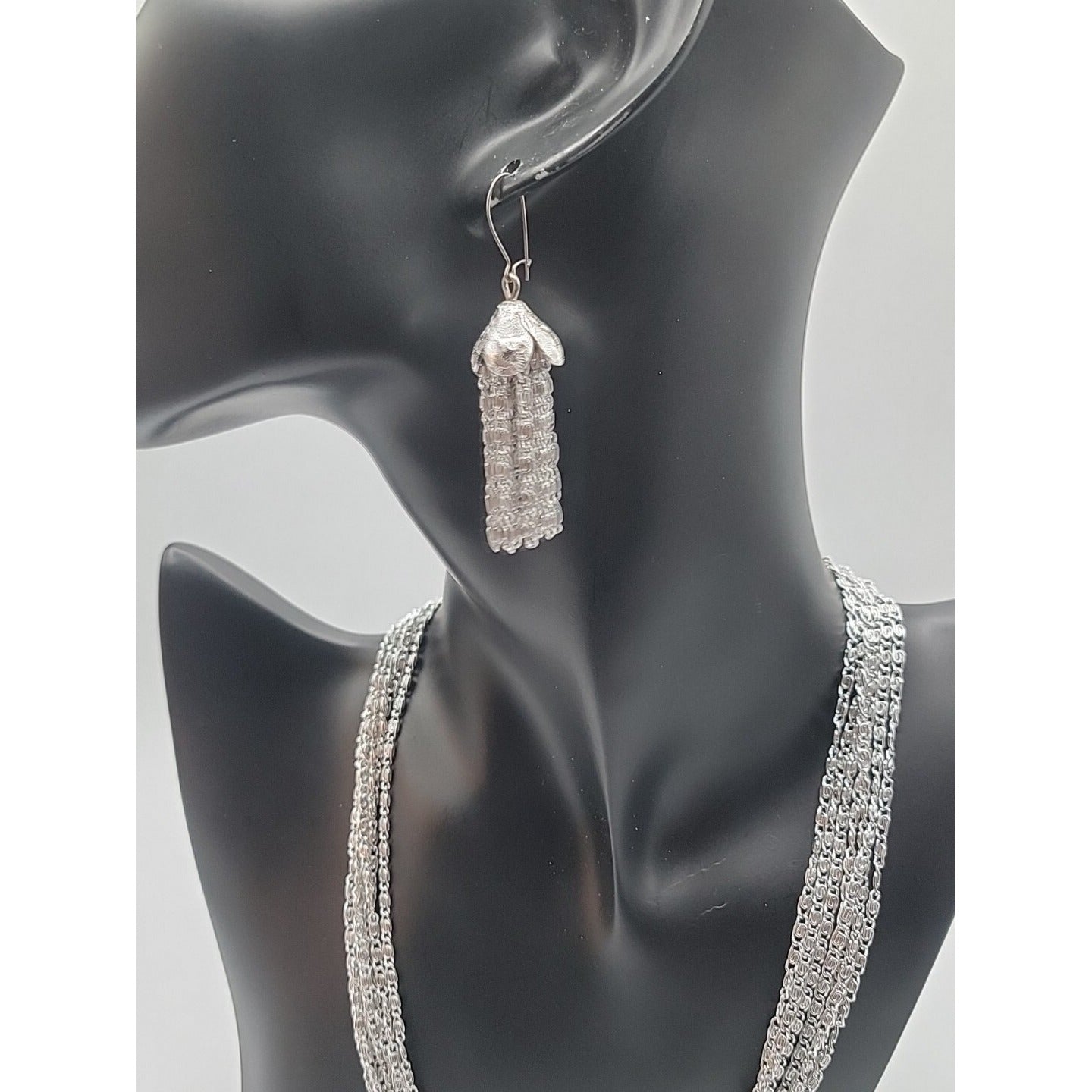 Vintage Sarah Coventry Necklace & Hook Earrings Silver Tone 17" Layered Chains