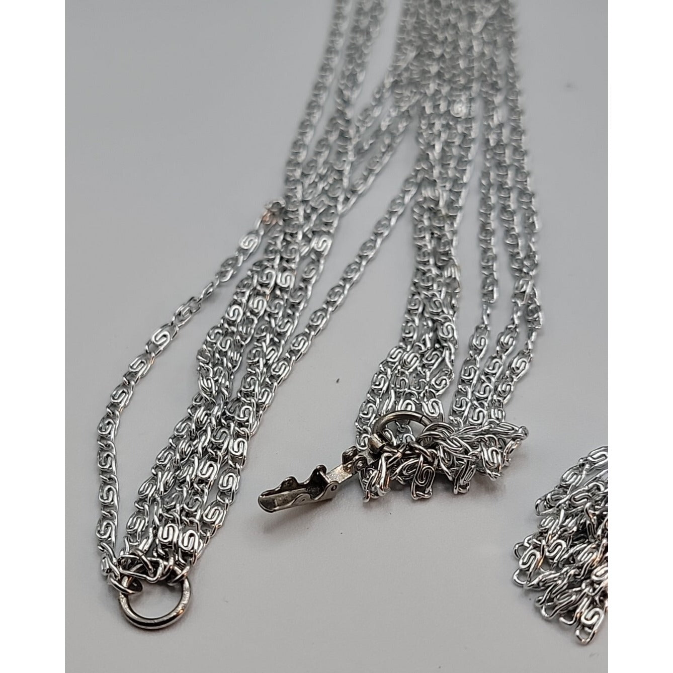Vintage Sarah Coventry Necklace & Hook Earrings Silver Tone 17" Layered Chains