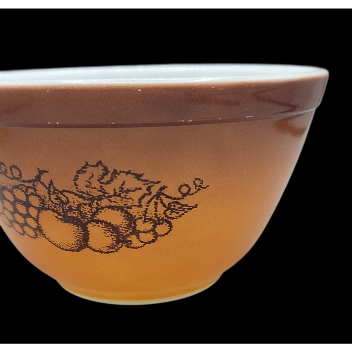 Pyrex Cinderella 407 Old Orchard Brown Nesting Bowl 1.5 PT Ovenware Vintage 1974