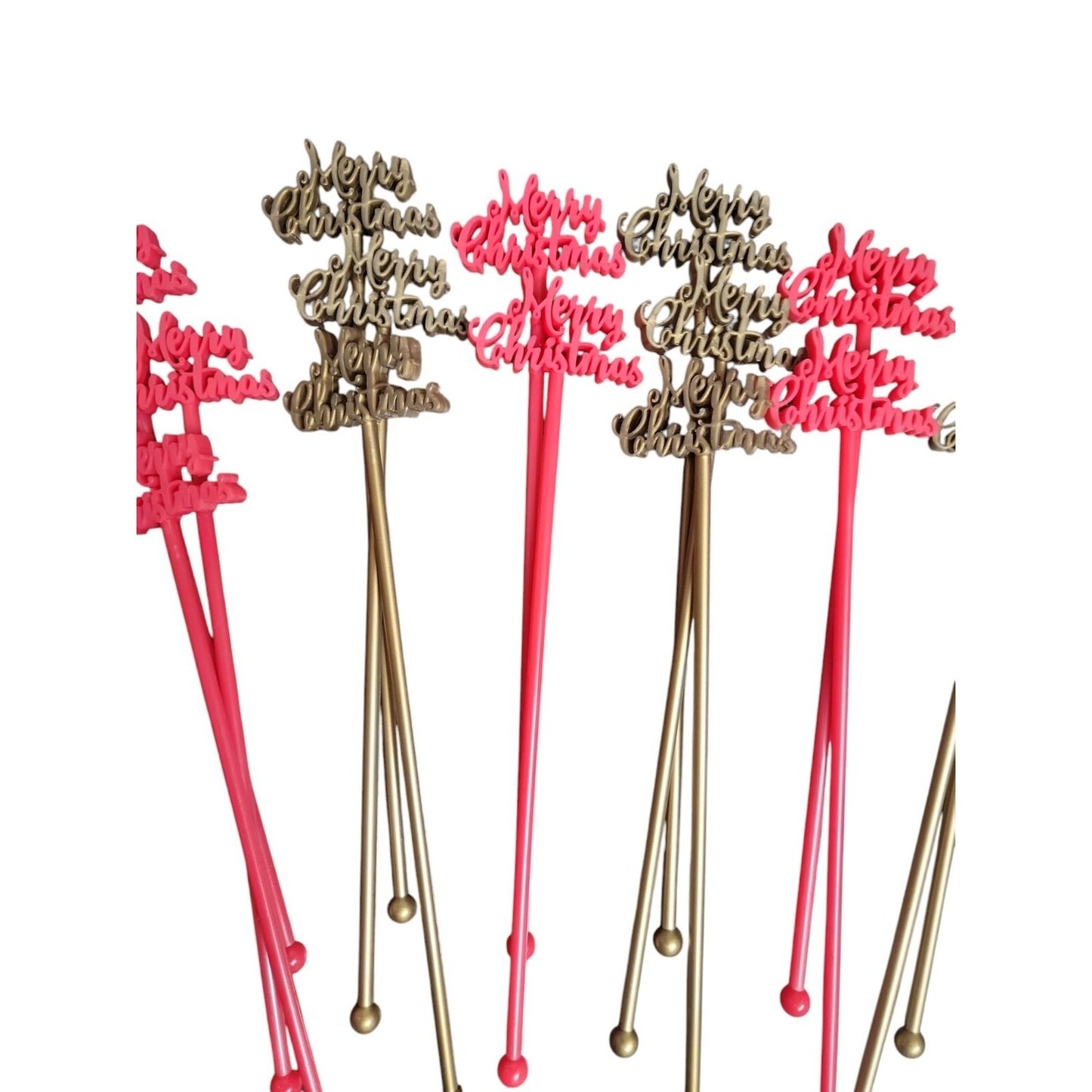 Merry Christmas Swizzle Stir Sticks Plastic Festive Holiday Drink 15 Red & Gold