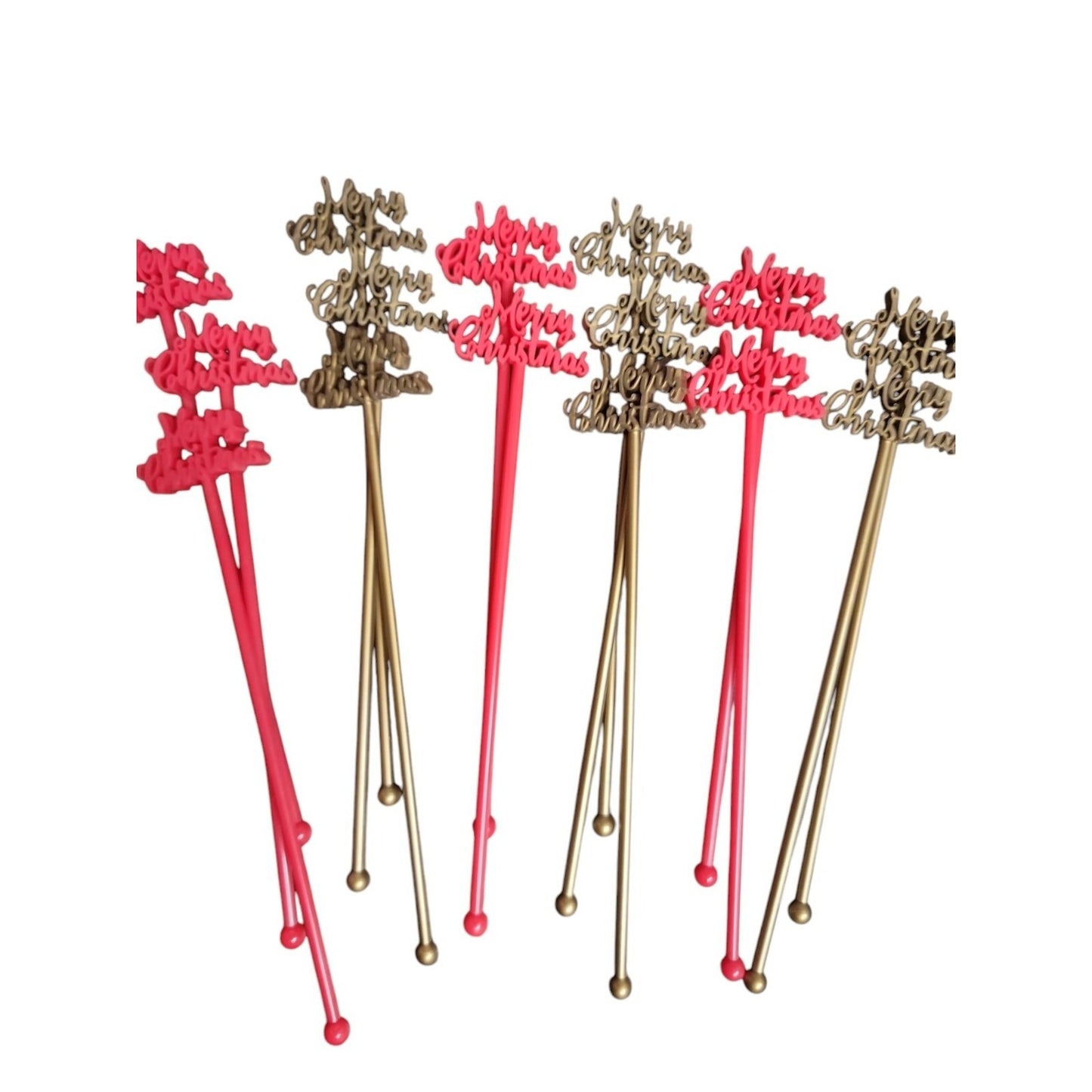 Merry Christmas Swizzle Stir Sticks Plastic Festive Holiday Drink 15 Red & Gold