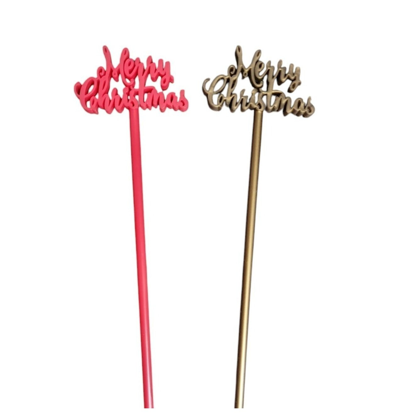 Merry Christmas Swizzle Stir Sticks Plastic Festive Holiday Drink 15 Red & Gold