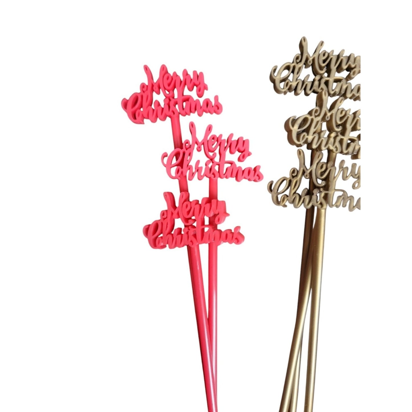 Merry Christmas Swizzle Stir Sticks Plastic Festive Holiday Drink 15 Red & Gold