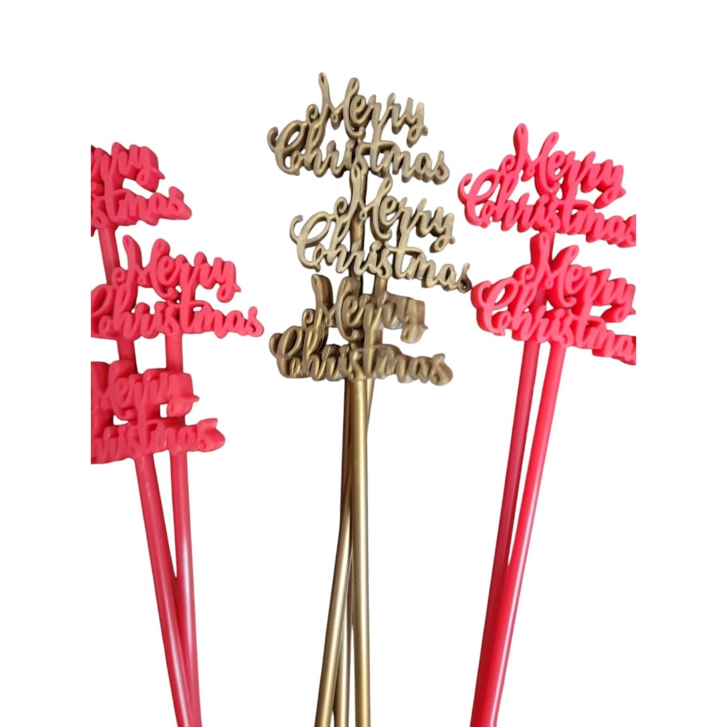 Merry Christmas Swizzle Stir Sticks Plastic Festive Holiday Drink 15 Red & Gold