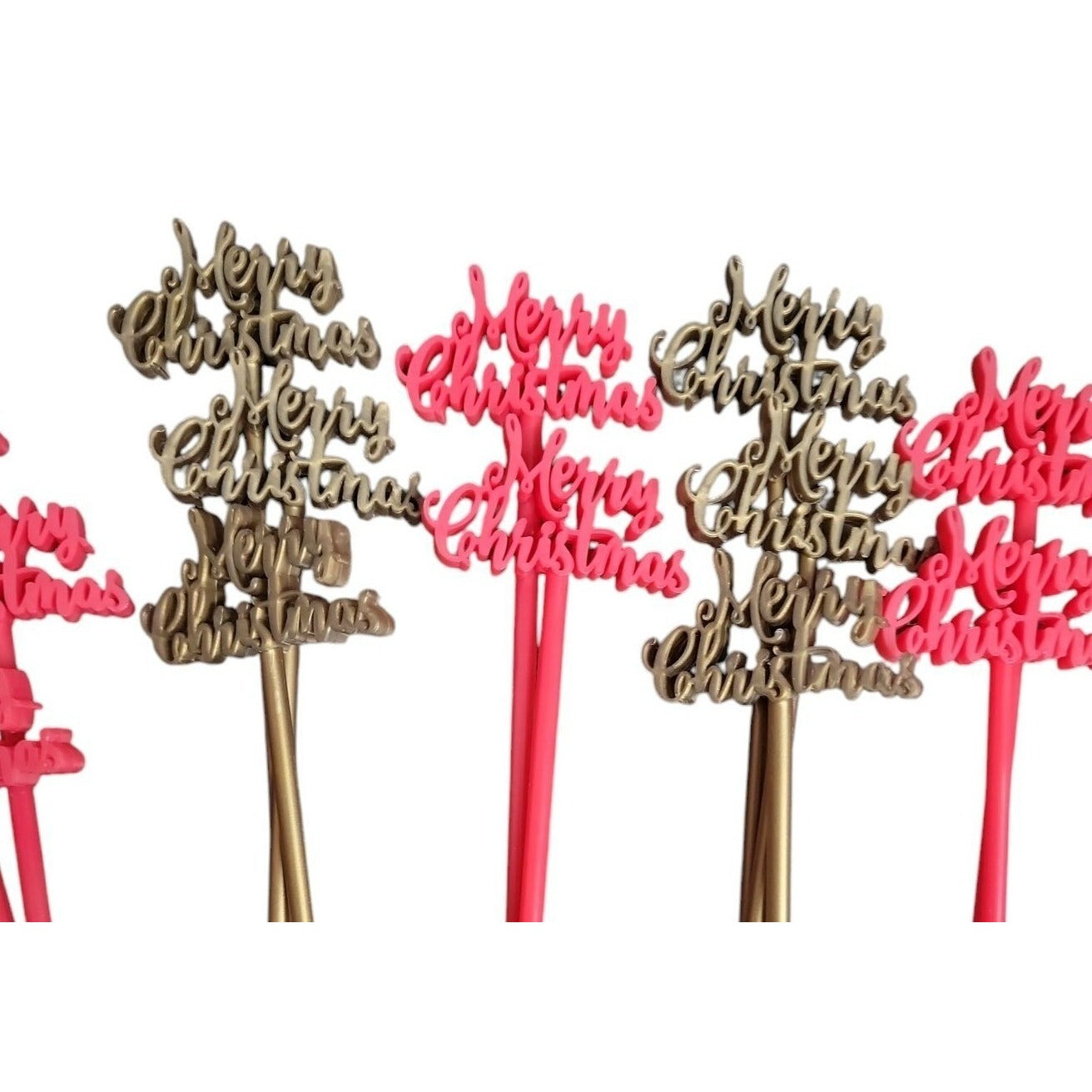 Merry Christmas Swizzle Stir Sticks Plastic Festive Holiday Drink 15 Red & Gold