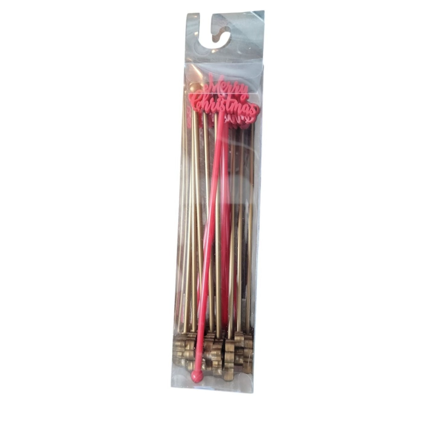 Merry Christmas Swizzle Stir Sticks Plastic Festive Holiday Drink 15 Red & Gold