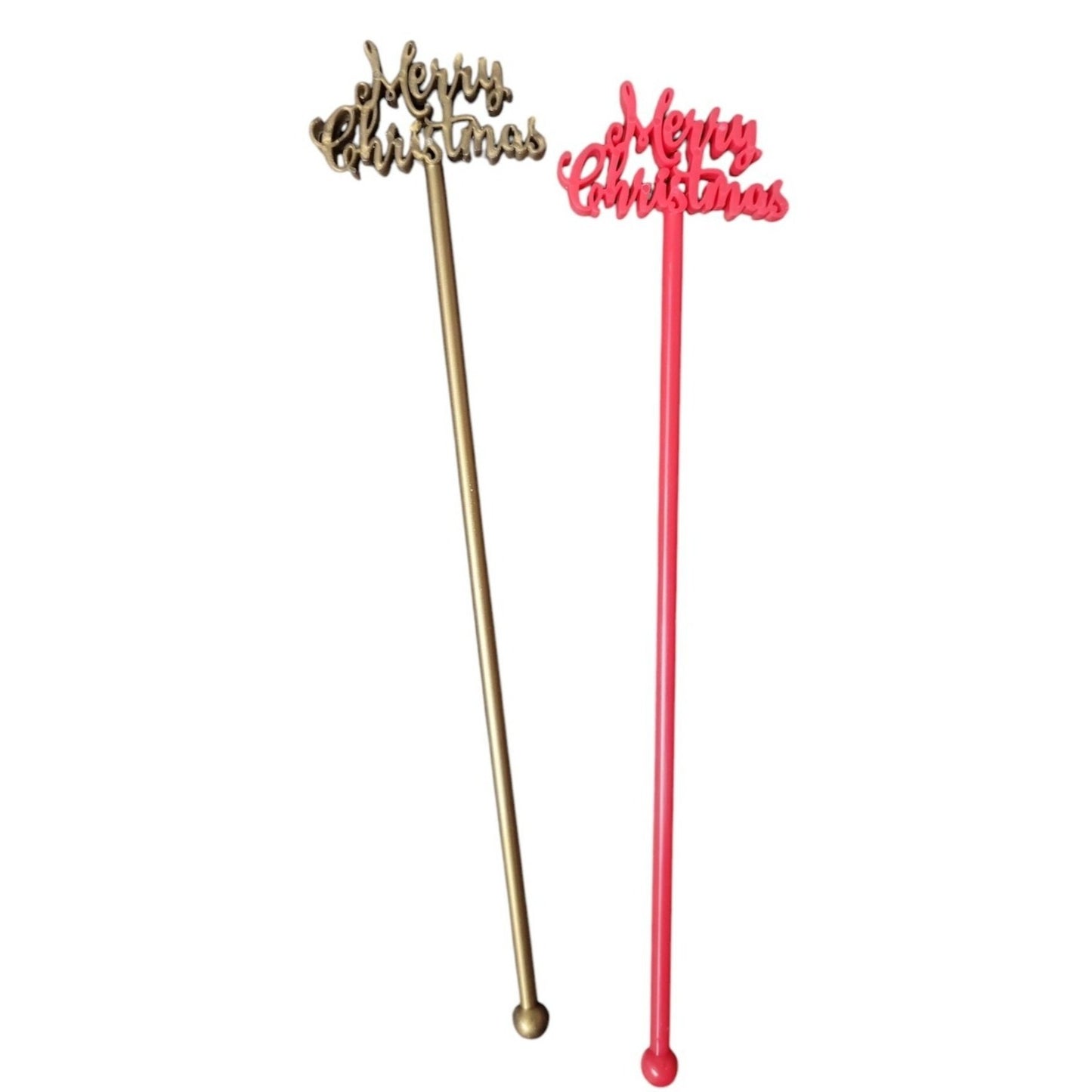 Merry Christmas Swizzle Stir Sticks Plastic Festive Holiday Drink 15 Red & Gold