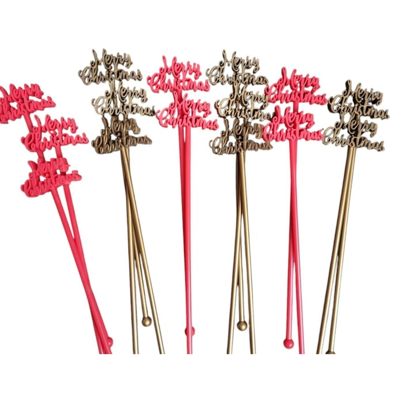 Merry Christmas Swizzle Stir Sticks Plastic Festive Holiday Drink 15 Red & Gold