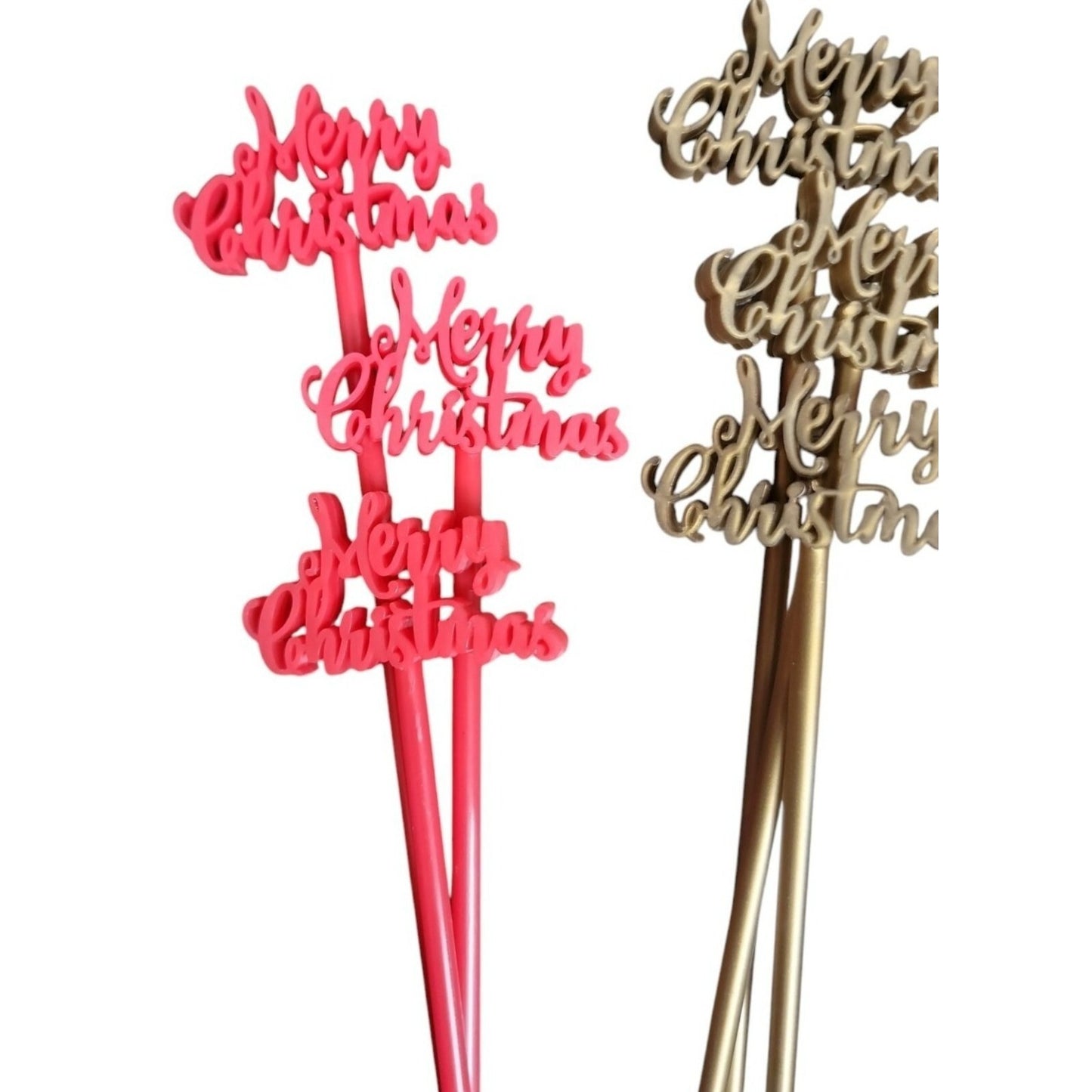 Merry Christmas Swizzle Stir Sticks Plastic Festive Holiday Drink 15 Red & Gold